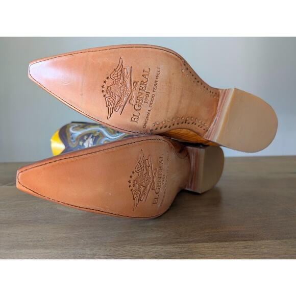 El General Cowboy Boots Mens Size 7 Brown Exotic Leather Croc Tail Embroidered - Picture 3 of 4